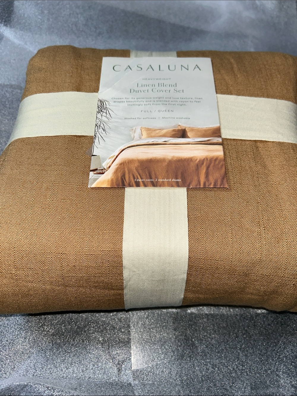 Casaluna F/Q Heavyweight Linen Blend Duvet Cover Set - Warm Brown